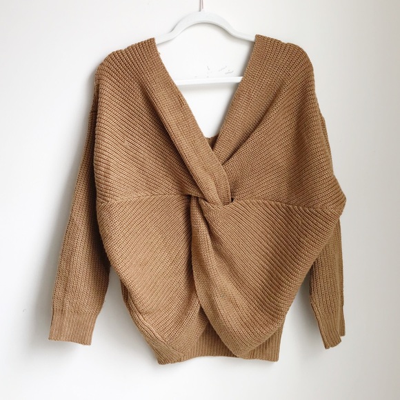 Sweaters - Camel color knot knitted sweater